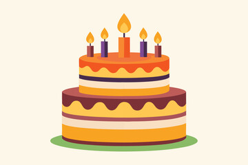 Delicious vector illustration of a birthday cake with lit candles, perfect for a sweet celebration