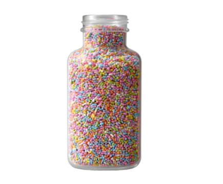 Colorful candy sprinkles in a glass jar for baking and decoration