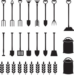 Farming and Gardening Tools Silhouette Set