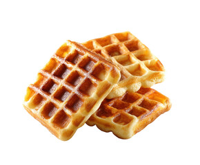 Golden brown waffles stacked on a plate for breakfast enjoyment