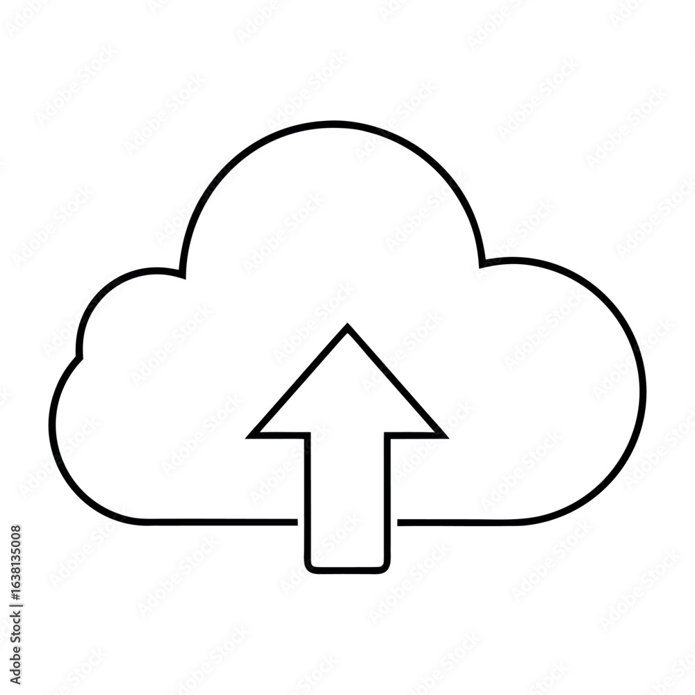 Poster outline cloud icon with upward arrow symbolizing cloud storage and data transfer services