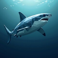 Fototapeta premium Low Poly Shark Swimming in Ocean Water Graphic Illustration