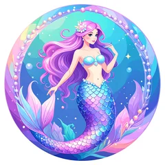 Papier peint photo Sirène Charming mermaid with lavender hair in a magical underwater world illustration  © Gisel