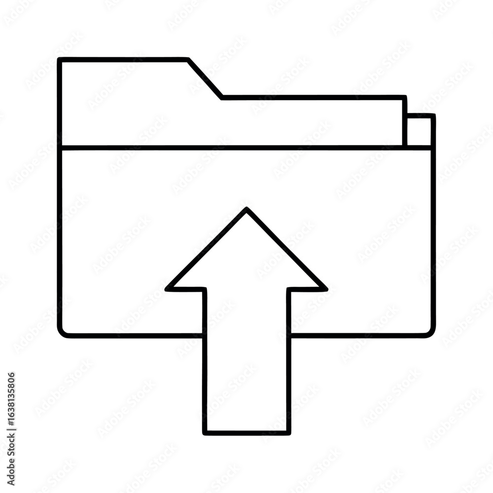 Poster conceptual graphic of an upward pointing arrow entering a stylized folder outline representing data 