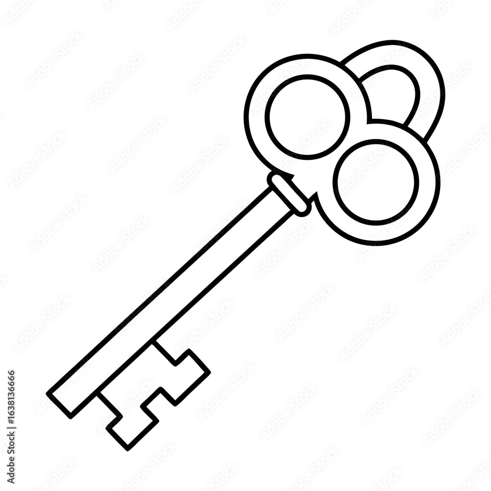 Poster simple outline of a key with minimal lines representing access security or a solution in a clean vec