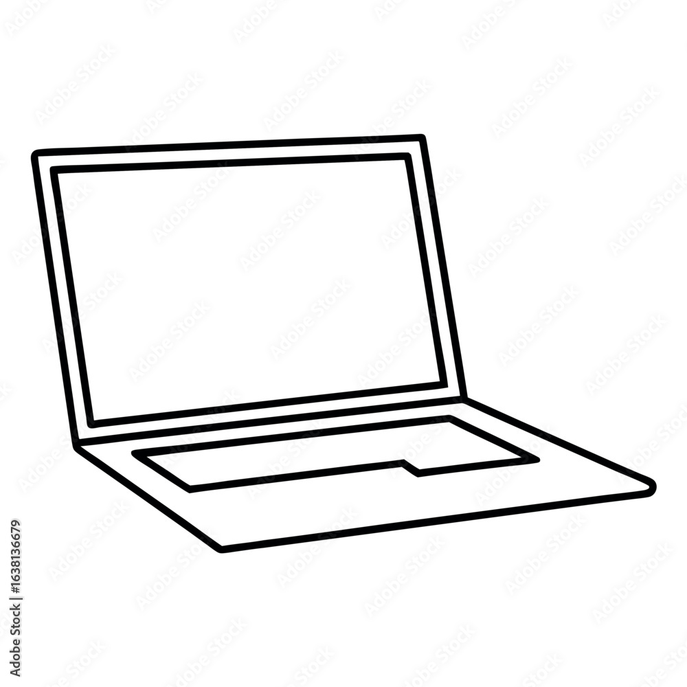 Poster modern thin laptop outline with an open screen presented as a clean vector graphic for technology an