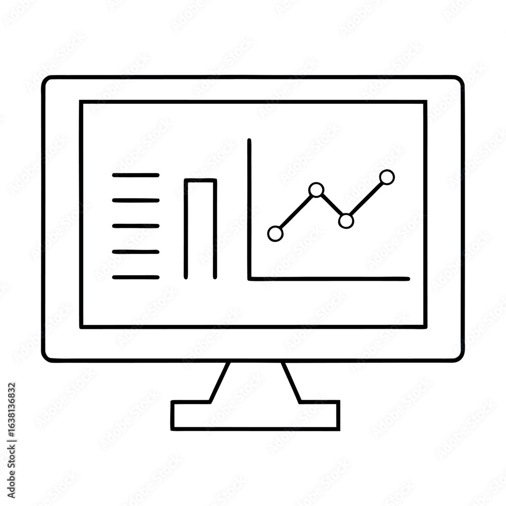 Poster modern computer screen displaying a vibrant upward trending graph with data points and analytics sui