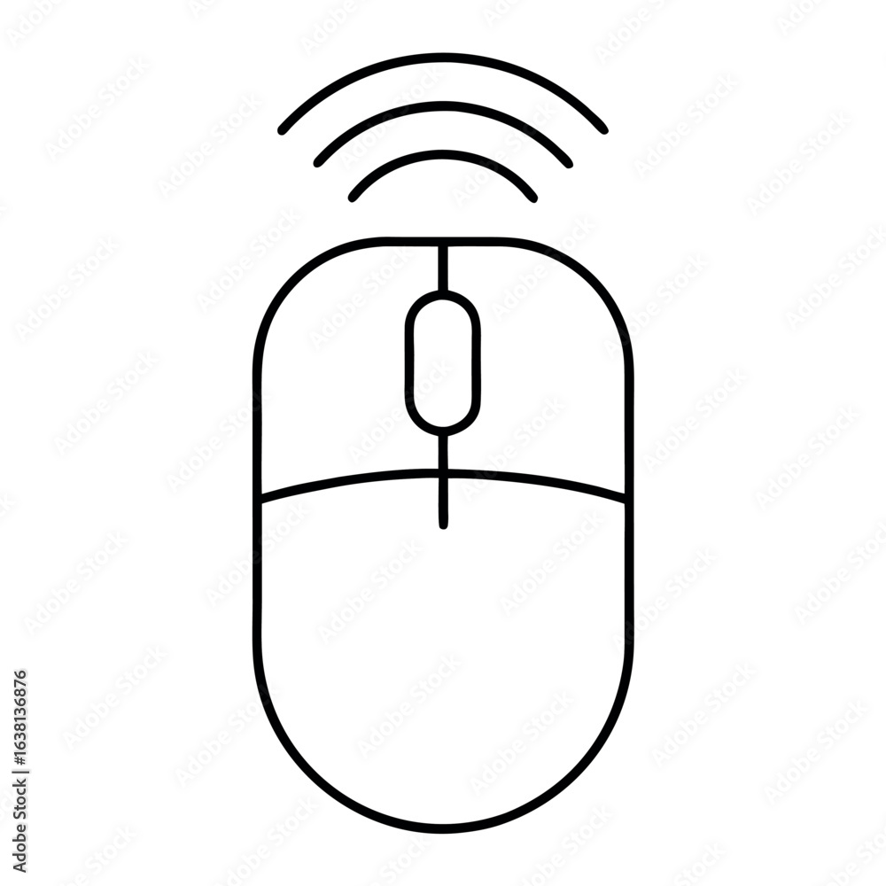 Poster minimalist outline of a simple wireless computer mouse presented as a clean vector graphic for digit