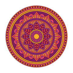 Vector colorful circular mandala isolated on white background. Tribal ornament in pink and violet colors. Oriental pattern, vintage decorative element for book, card, textile, fashion print