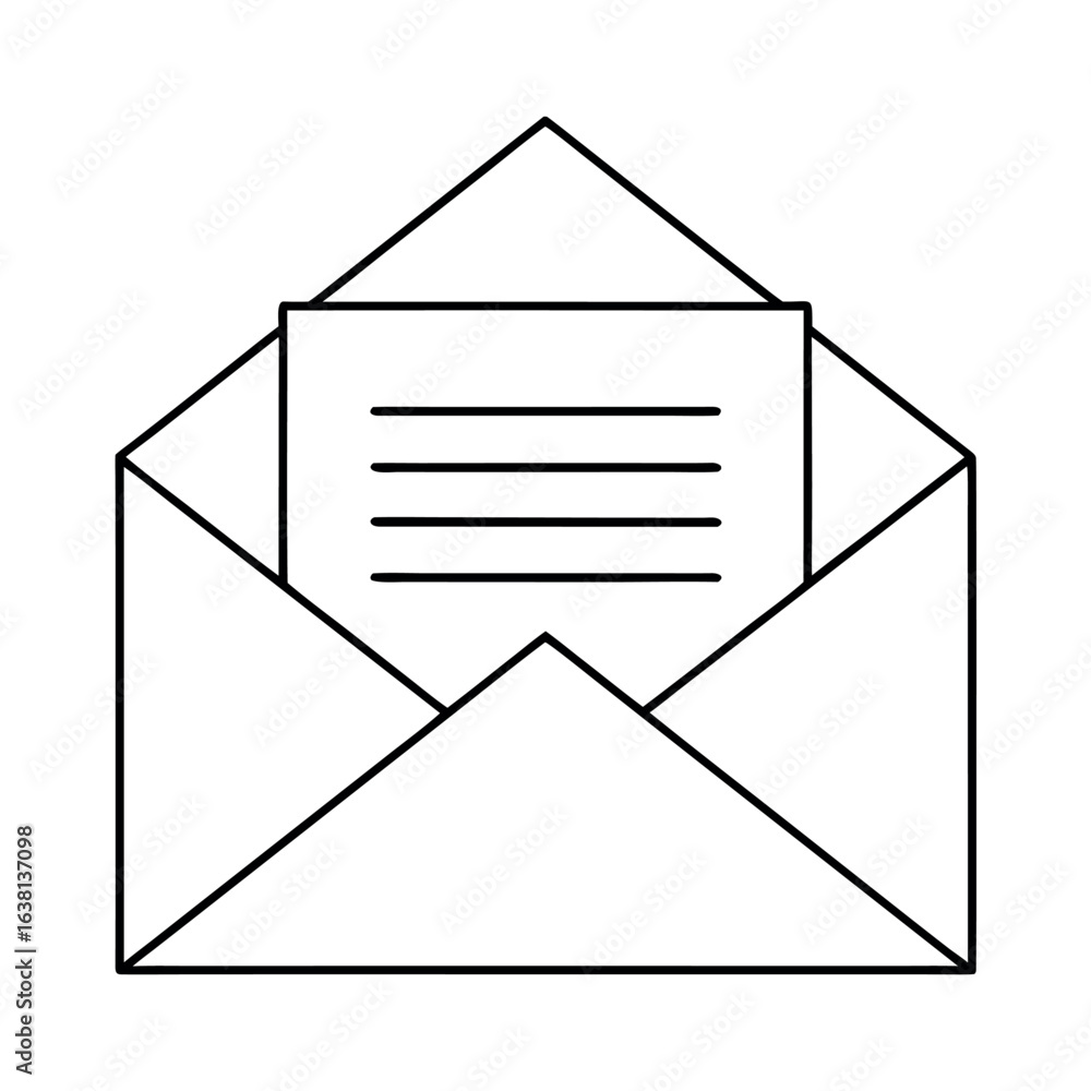 Poster open envelope with paper outline symbolizing communication correspondence and receiving mail in a cl