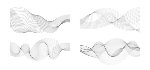 Set of vector abstract waving lines. Twisted curve line with blend effect. Smooth stripe for technology, digital, science, music, business, modern concept. Isolated wave sounds equalize 