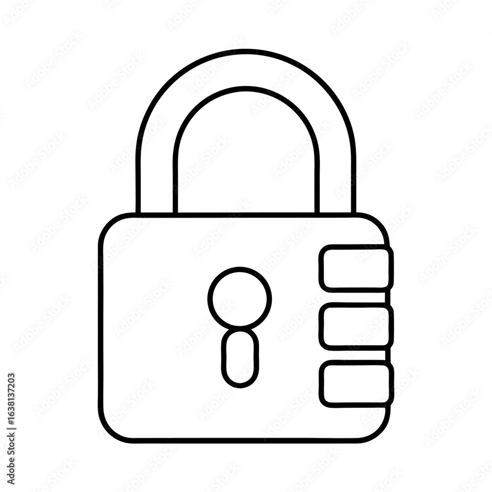 Poster minimalist closed padlock outline icon a simple security symbol for digital and physical protection 