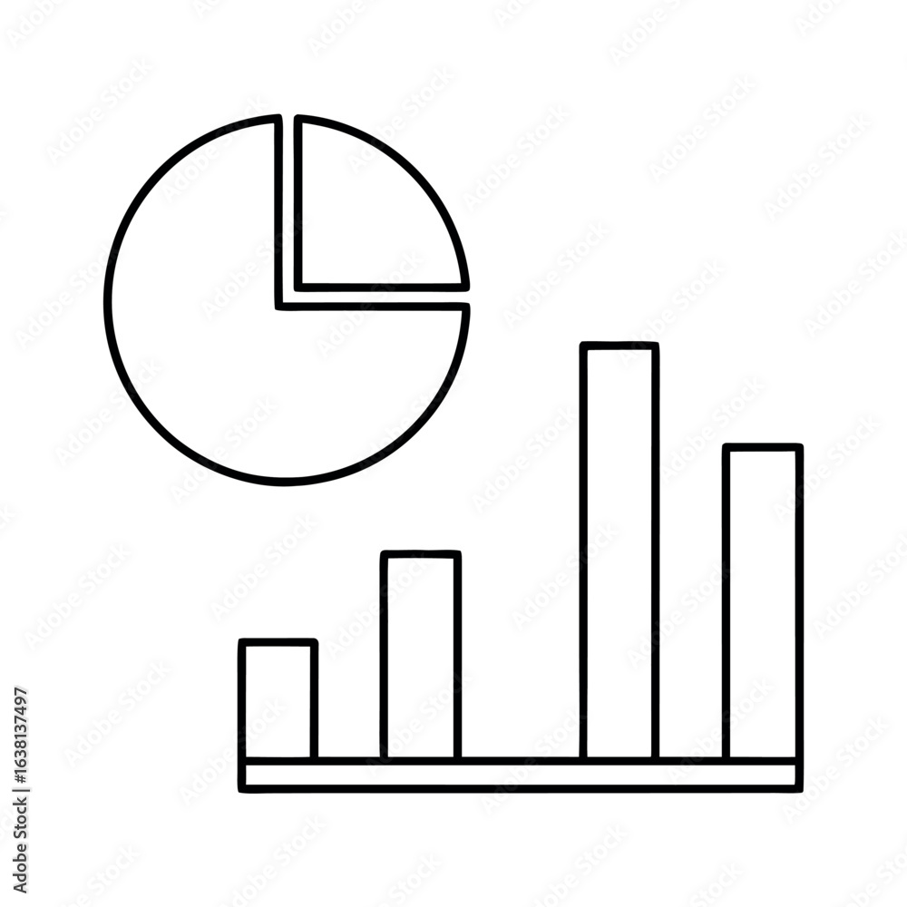 Poster minimalist combined pie and bar chart with outline elements suitable for presentations and data visu