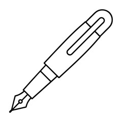 Clean minimalist outline illustration of a classic fountain pen perfect for writing stationery or vintage design projects