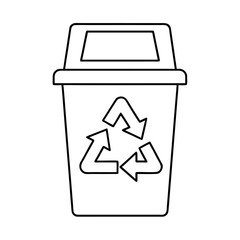 Clean outline illustration of a recycling bin with prominent recycling arrows suitable for environmental and sustainability themes