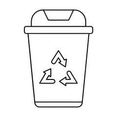 Outline illustration of a recycling bin with prominent recycling arrows suitable for environmental and sustainability themes