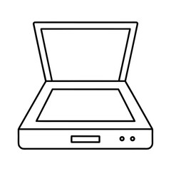 Minimalist line art illustration of a flatbed scanner perfect for technology and office related designs