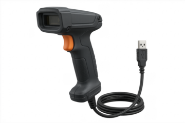 Barcode scanner with usb cable on transparent background