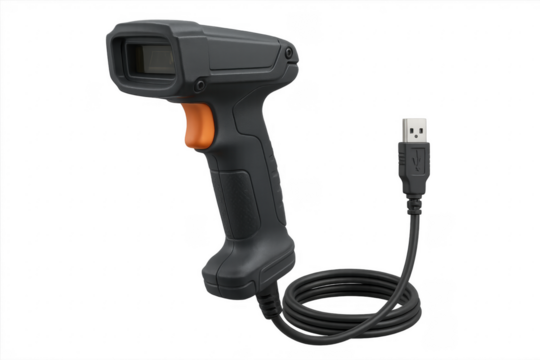Barcode scanner with usb cable on transparent background