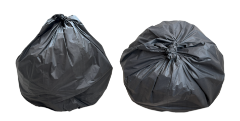 A black garbage bag or Bin bag garbage, Bin,Trash, Garbage, Rubbish, Plastic Bags pile isolated. Full black plastic garbage bag on transparent background