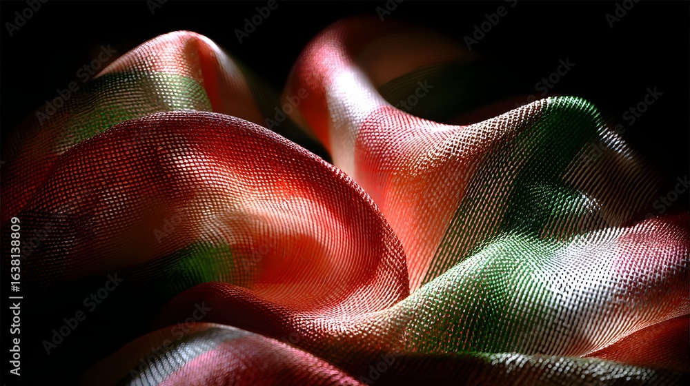 Poster close-up view of vibrant textile with intricate pattern.