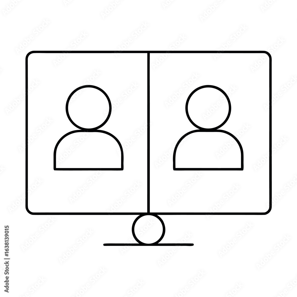 Poster modern digital communication interface illustrating two people engaged in a video call with distinct