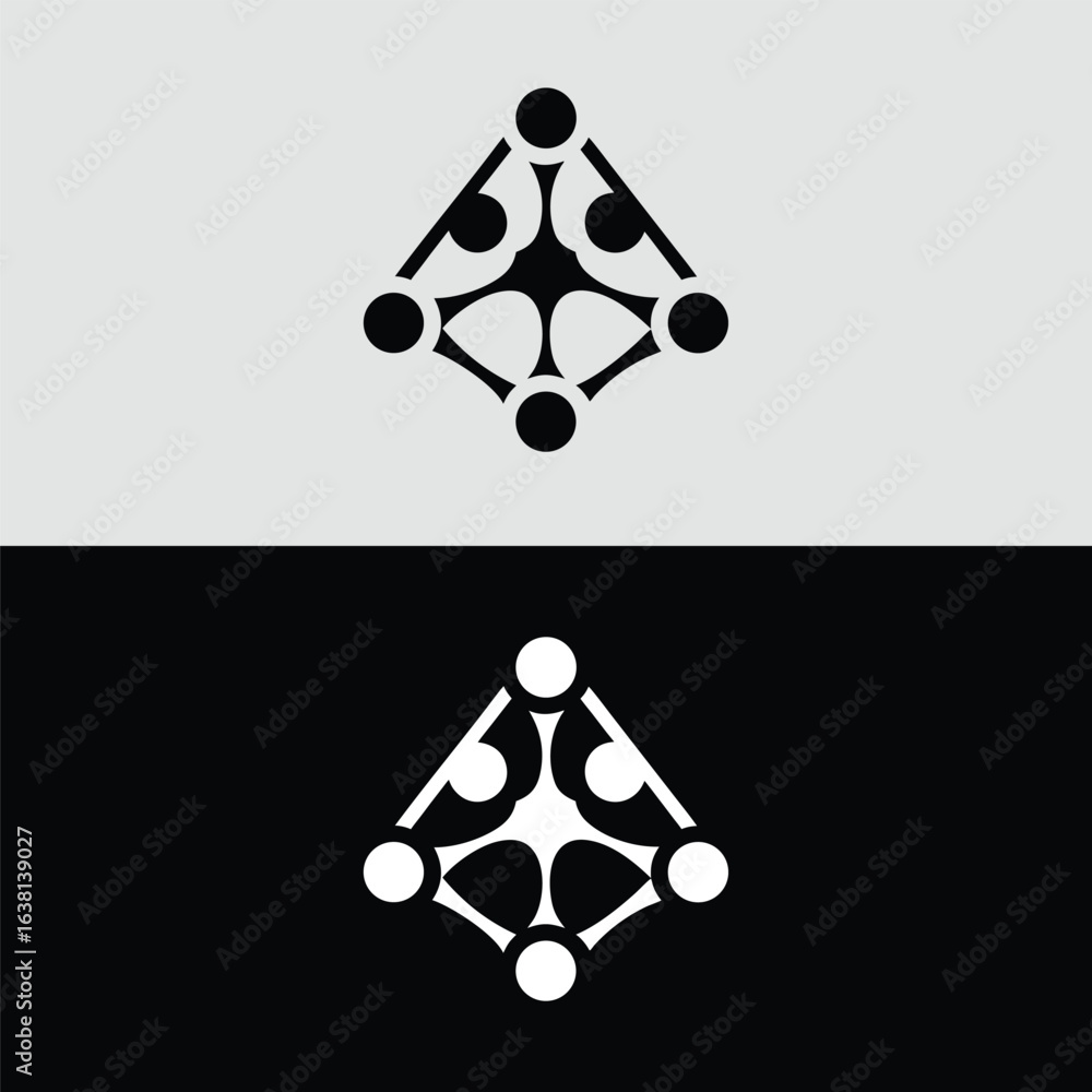 Poster abstract molecule connection network structure logo design isolated on white background, representin