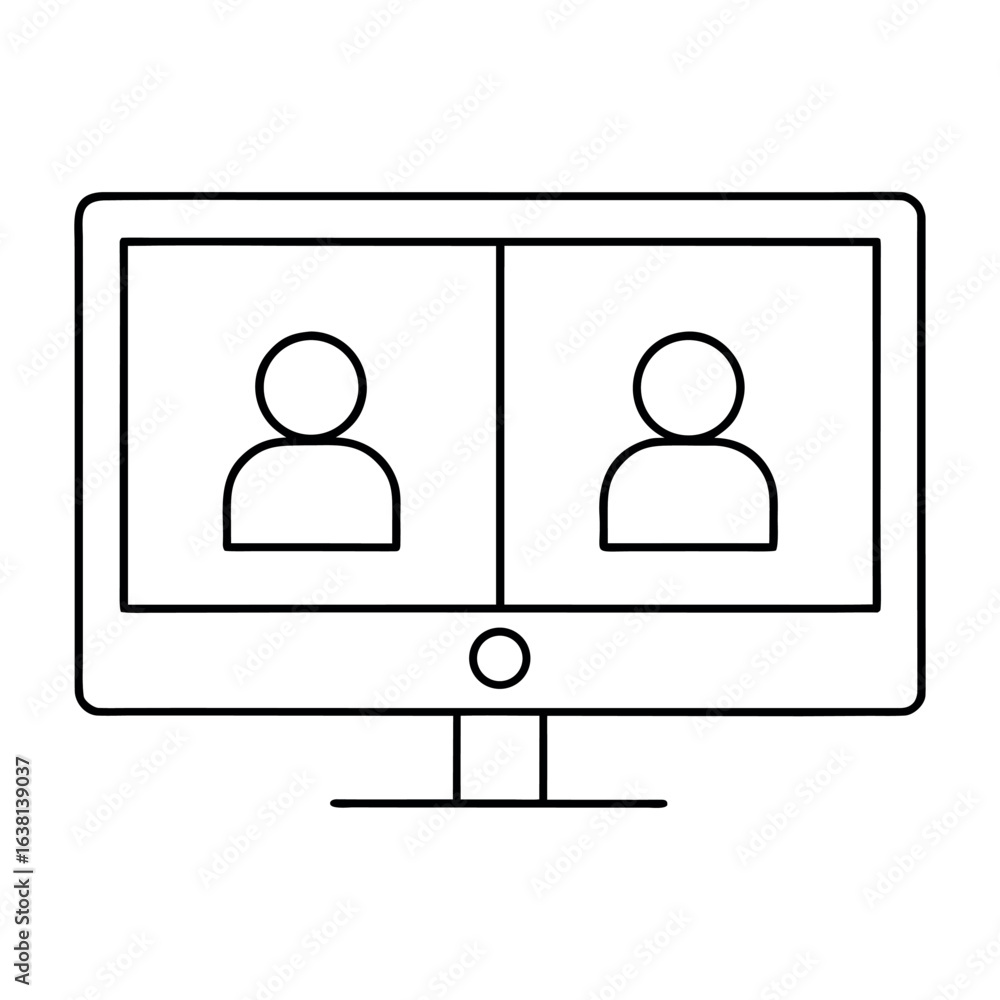 Poster modern digital communication interface showing two people engaged in a video call with chat bubbles 