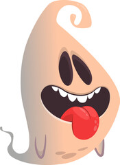 Cartoon cute ghost monster with funny excited face expression waving hands . Vector illustration isolated on white. Halloween design