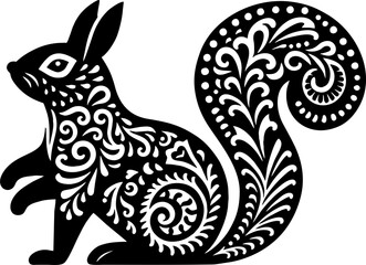 Squirrel Solid Black Color Vector Silhouette in Mexican Folk Art Style