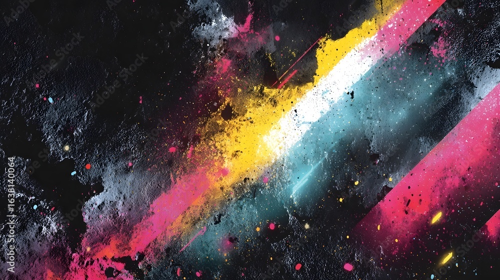 Poster striking abstract composition featuring bold expressive brushstrokes in a dynamic blend of vibrant c