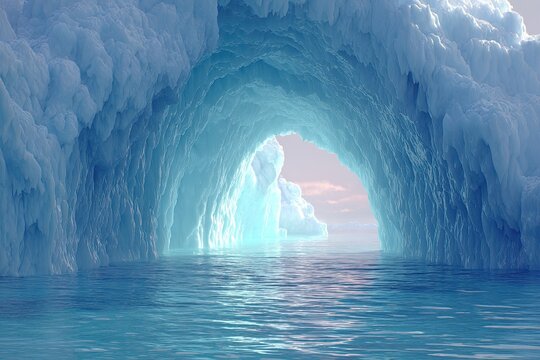 Ice cave archway over tranquil water