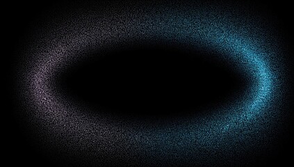 Oval frame of textured, muted colors (purple-gray and teal) surrounding a black center