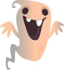 Cartoon cute ghost monster with funny excited face expression waving hands . Vector illustration isolated on white. Halloween design