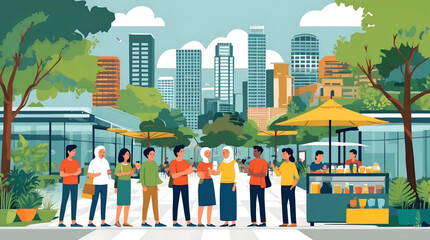 Inclusive Diverse City Characters Interacting in Public Space