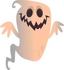 Cartoon cute ghost monster with funny excited face expression waving hands . Vector illustration isolated on white. Halloween design