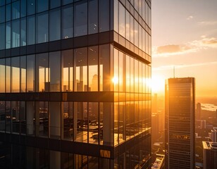 Stunning Sunset Reflected in City Skyscrapers