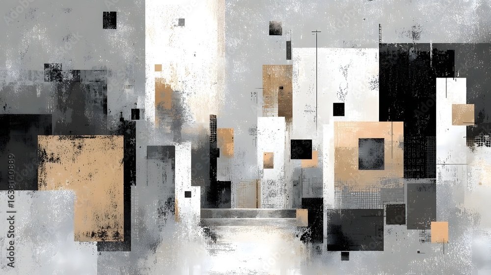 Aufkleber striking abstract painting featuring a minimalist geometric composition in neutral shades creating a