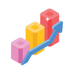 A modern isometric icon of increase chart financial growth