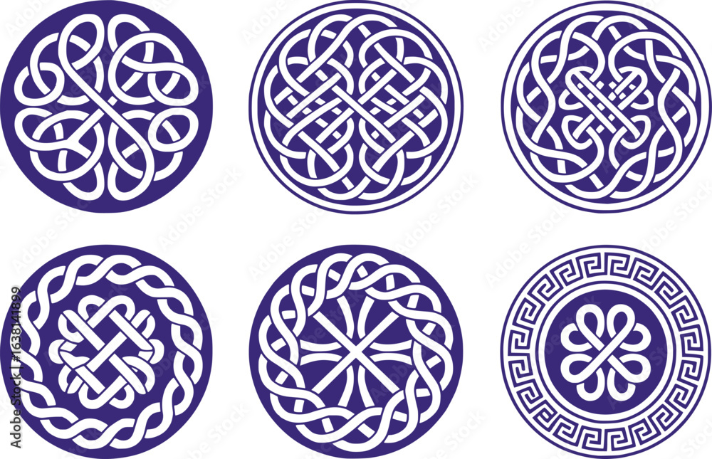 Poster a collection of circular celtic knot designs intricate and symbolic representations of intertwined p