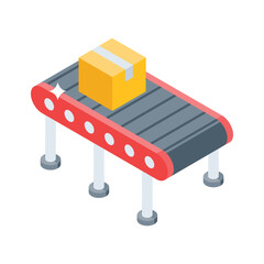 A modern isometric icon of conveyor belt with package