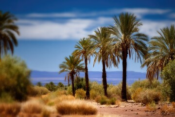 Sunny desert landscape with palm trees (1)