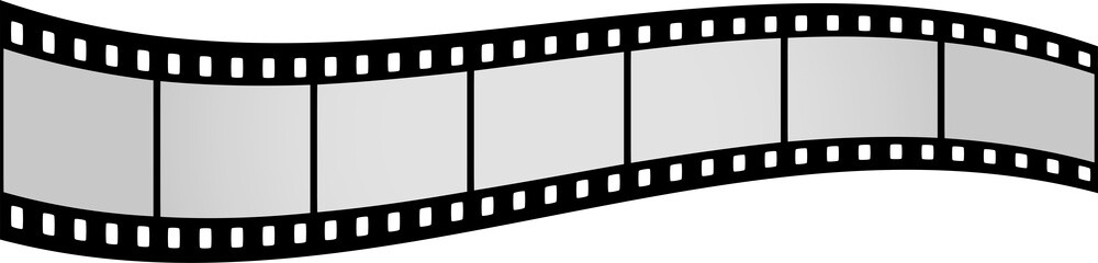 Roll of retro film strip on isolated transparent background. Photographic film in retro style. Curved film strip PNG.