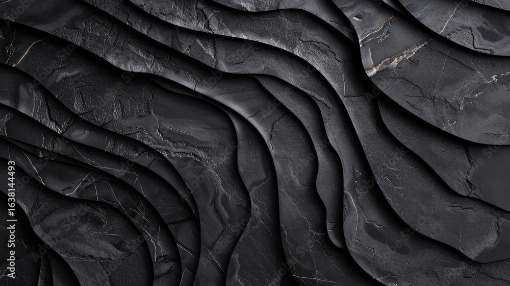 Aufkleber sleek black marble surface with flowing, wavy patterns creates modern and elegant aesthetic. texture