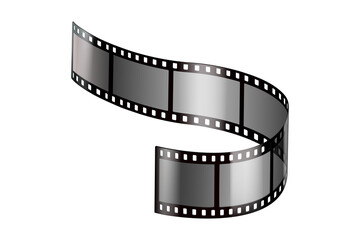 Roll of retro film strip on isolated transparent background. Photographic film in retro style. Curved film strip PNG.