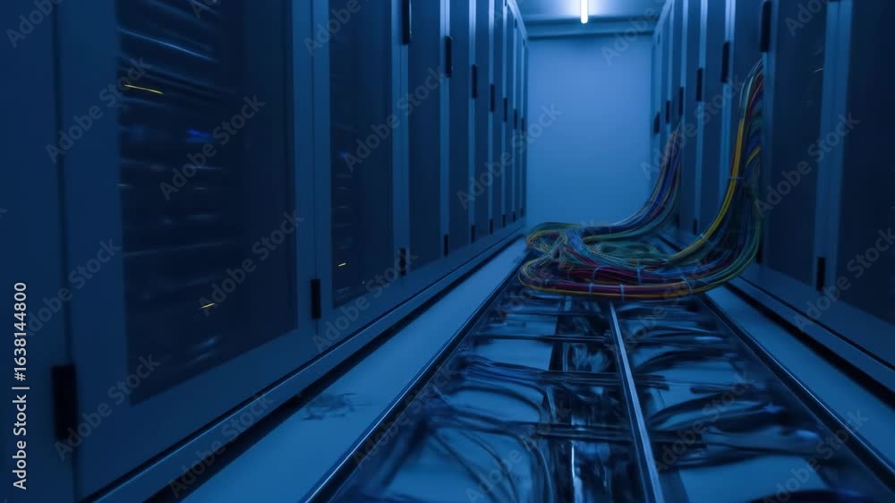 Aufkleber data center servers with colorful network cables for data transfer and networking, in technology ind