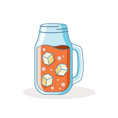 Vector illustration of a glass of sweet, refreshing iced tea designed in a cartoon flat style, isolated on a white background. Perfect for drinking during the summer.