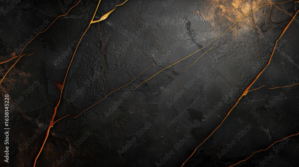 Poster dark textured background with golden veins running through rough surface, creating striking contrast