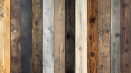 Photograph of vertical wooden planks displaying diverse shades of brown, gray, and white with varied grain patterns.