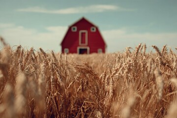 Red barn in a golden wheat field (1)